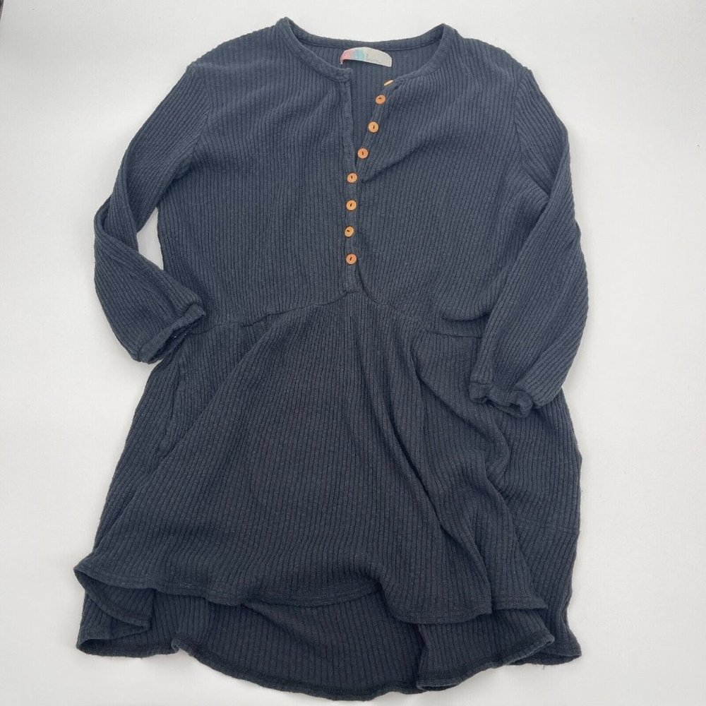 Free People Womens Dress Small Black Beach Button Front Casual Knit Cotton